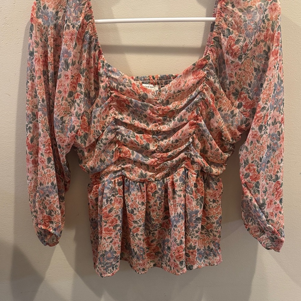 American Eagle Outfitters Floral Blouse in Pink and Blue
